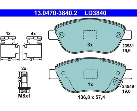 Kit de plaquettes de frein, frein à disque ATE Ceramic 13.0470-3840.2