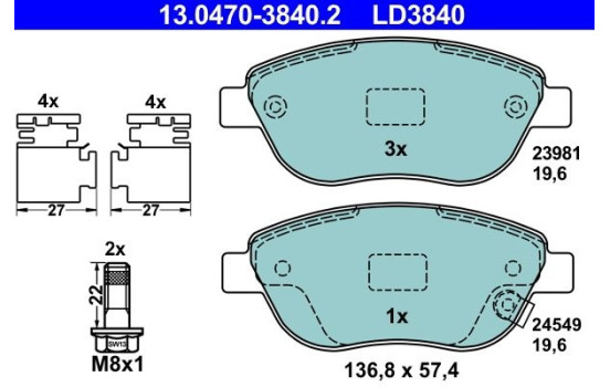 Kit de plaquettes de frein, frein à disque ATE Ceramic 13.0470-3840.2
