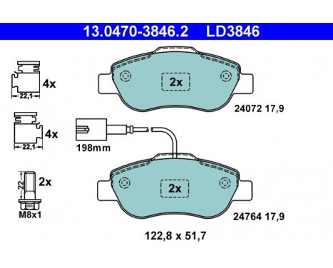 Kit de plaquettes de frein, frein à disque ATE Ceramic 13.0470-3846.2, Image 3