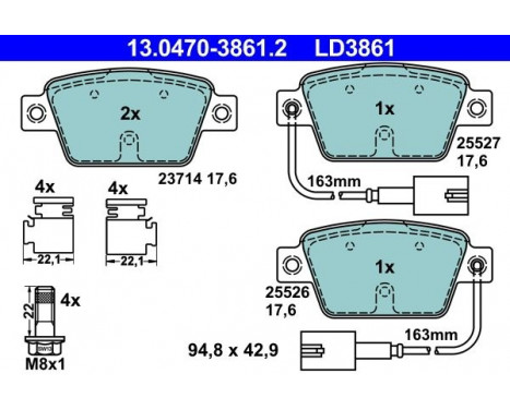 Kit de plaquettes de frein, frein à disque ATE Ceramic 13.0470-3861.2