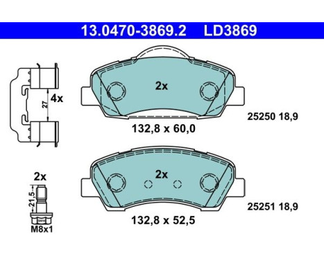 Kit de plaquettes de frein, frein à disque ATE Ceramic 13.0470-3869.2