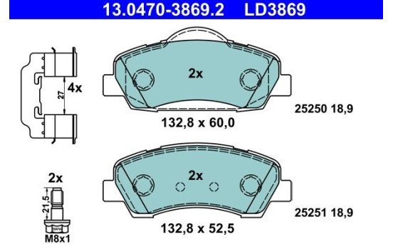 Kit de plaquettes de frein, frein à disque ATE Ceramic 13.0470-3869.2