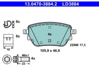 Kit de plaquettes de frein, frein à disque ATE Ceramic 13.0470-3884.2