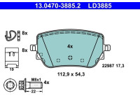 Kit de plaquettes de frein, frein à disque ATE Ceramic 13.0470-3885.2