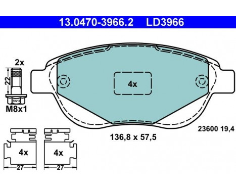 Kit de plaquettes de frein, frein à disque ATE Ceramic 13.0470-3966.2, Image 3