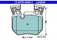 Kit de plaquettes de frein, frein à disque ATE Ceramic 13.0470-4849.2