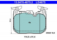Kit de plaquettes de frein, frein à disque ATE Ceramic 13.0470-4875.2