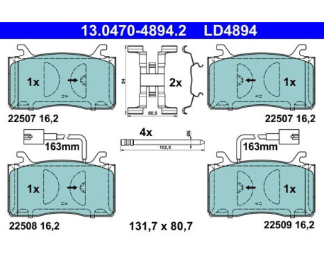 Kit de plaquettes de frein, frein à disque ATE Ceramic 13.0470-4894.2