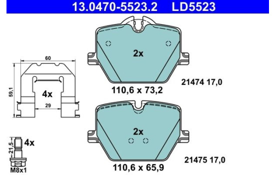 Kit de plaquettes de frein, frein à disque ATE Ceramic 13.0470-5523.2