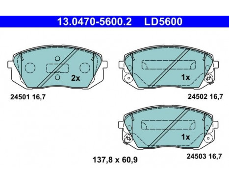 Kit de plaquettes de frein, frein à disque ATE Ceramic 13.0470-5600.2
