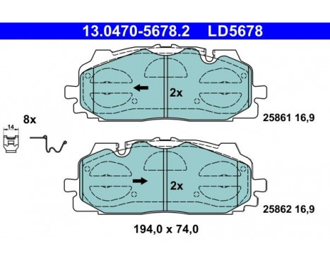 Kit de plaquettes de frein, frein à disque ATE Ceramic 13.0470-5678.2