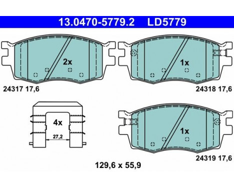 Kit de plaquettes de frein, frein à disque ATE Ceramic 13.0470-5779.2, Image 2