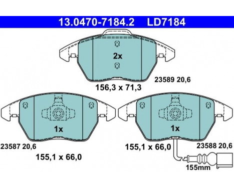 Kit de plaquettes de frein, frein à disque ATE Ceramic 13.0470-7184.2, Image 3