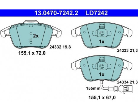Kit de plaquettes de frein, frein à disque ATE Ceramic 13.0470-7242.2, Image 3