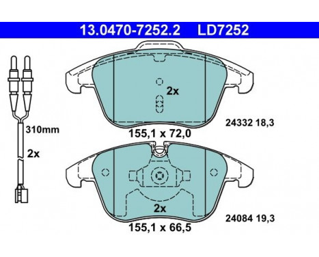 Kit de plaquettes de frein, frein à disque ATE Ceramic 13.0470-7252.2, Image 3