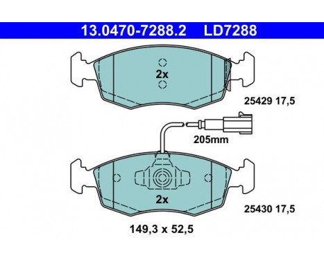 Kit de plaquettes de frein, frein à disque ATE Ceramic 13.0470-7288.2