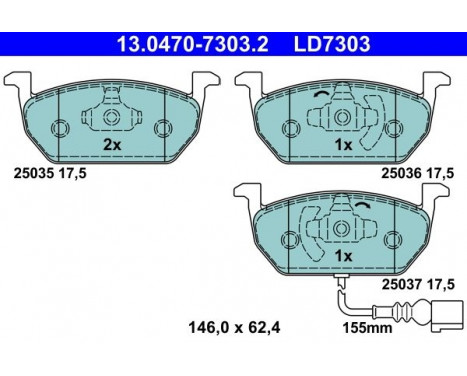 Kit de plaquettes de frein, frein à disque ATE Ceramic 13.0470-7303.2, Image 2