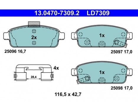 Kit de plaquettes de frein, frein à disque ATE Ceramic 13.0470-7309.2