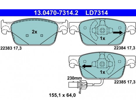 Kit de plaquettes de frein, frein à disque ATE Ceramic 13.0470-7314.2