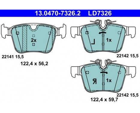 Kit de plaquettes de frein, frein à disque ATE Ceramic 13.0470-7326.2