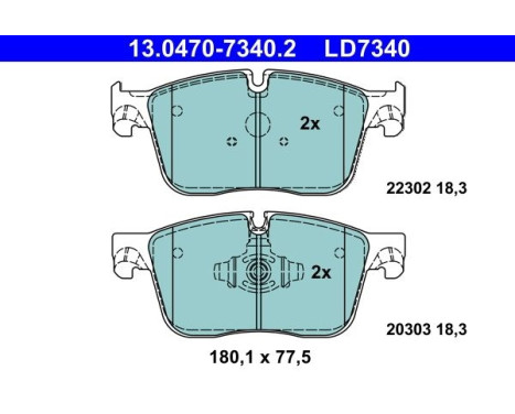 Kit de plaquettes de frein, frein à disque ATE Ceramic 13.0470-7340.2