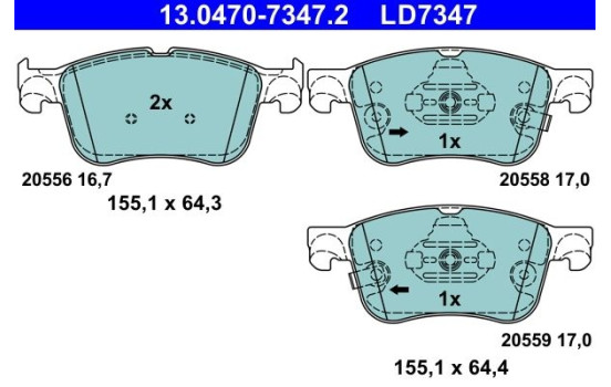 Kit de plaquettes de frein, frein à disque ATE Ceramic 13.0470-7347.2