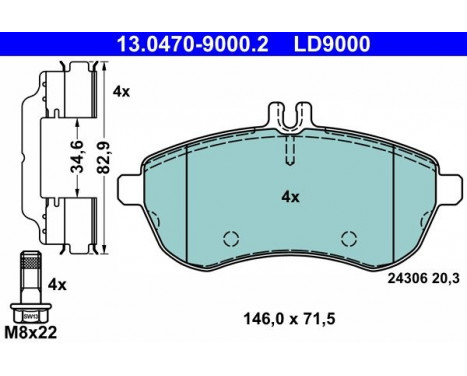 Kit de plaquettes de frein, frein à disque ATE Ceramic 13.0470-9000.2, Image 2