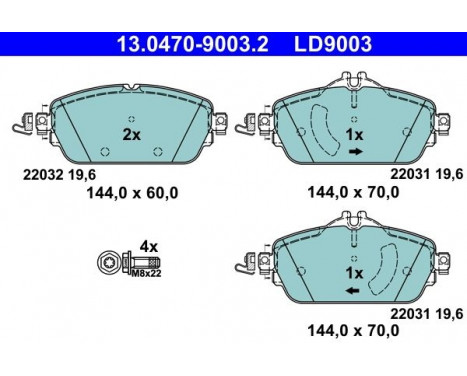 Kit de plaquettes de frein, frein à disque ATE Ceramic 13.0470-9003.2