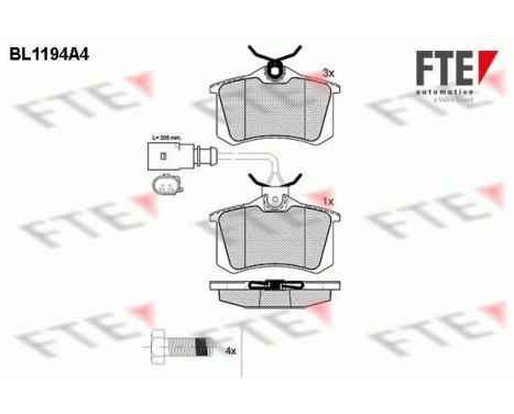 Kit de plaquettes de frein, frein à disque BL1194A4 FTE