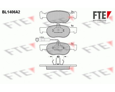 Kit de plaquettes de frein, frein à disque BL1406A2 FTE