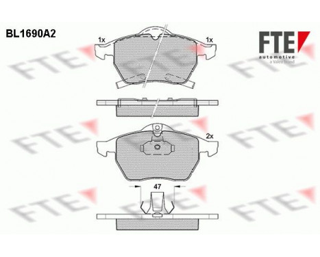 Kit de plaquettes de frein, frein à disque BL1690A2 FTE