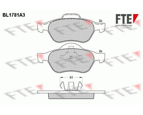 Kit de plaquettes de frein, frein à disque BL1781A3 FTE