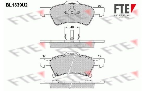 Kit de plaquettes de frein, frein à disque BL1839U2 FTE