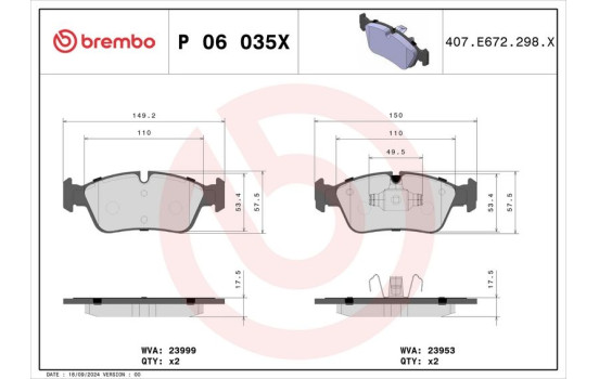 Kit de plaquettes de frein, frein à disque BREMBO XTRA LINE P 06 035X, Image 4