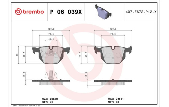 Kit de plaquettes de frein, frein à disque BREMBO XTRA LINE P 06 039X