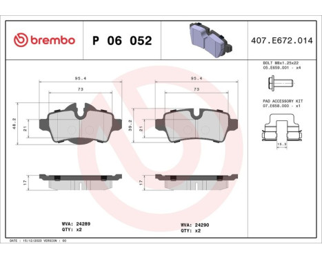 Kit de plaquettes de frein, frein à disque BREMBO XTRA LINE P 06 052X, Image 2