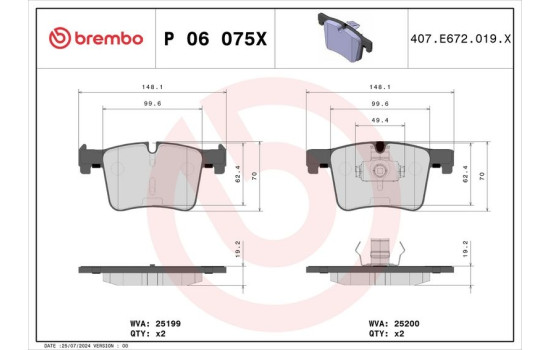 Kit de plaquettes de frein, frein à disque BREMBO XTRA LINE P 06 075X