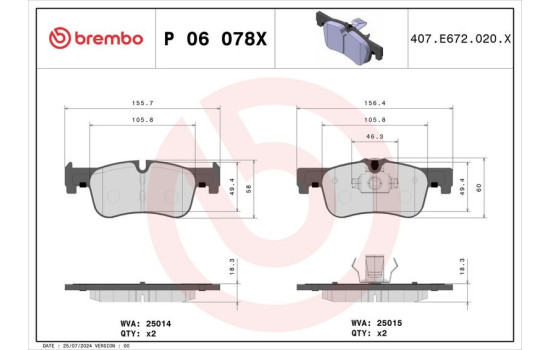 Kit de plaquettes de frein, frein à disque BREMBO XTRA LINE P 06 078X