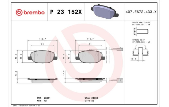 Kit de plaquettes de frein, frein à disque BREMBO XTRA LINE P 23 152X