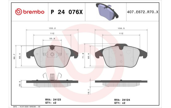 Kit de plaquettes de frein, frein à disque BREMBO XTRA LINE P 24 076X