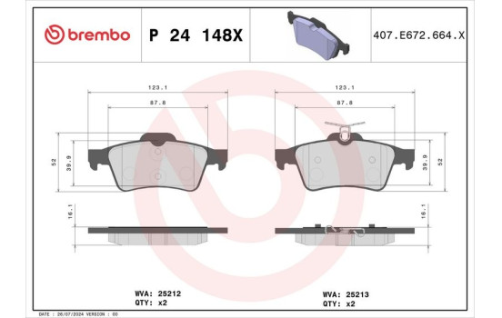 Kit de plaquettes de frein, frein à disque BREMBO XTRA LINE P 24 148X