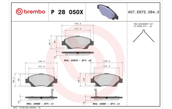 Kit de plaquettes de frein, frein à disque BREMBO XTRA LINE P 28 050X, Image 3