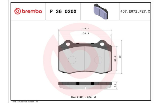 Kit de plaquettes de frein, frein à disque BREMBO XTRA LINE P 36 020X, Image 3