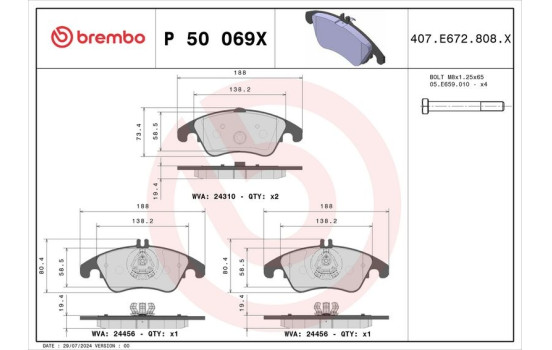 Kit de plaquettes de frein, frein à disque BREMBO XTRA LINE P 50 069X