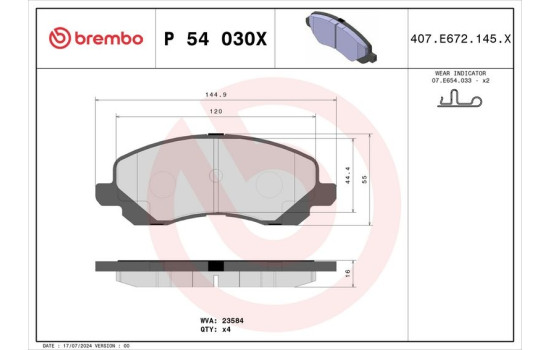 Kit de plaquettes de frein, frein à disque BREMBO XTRA LINE P 54 030X, Image 2
