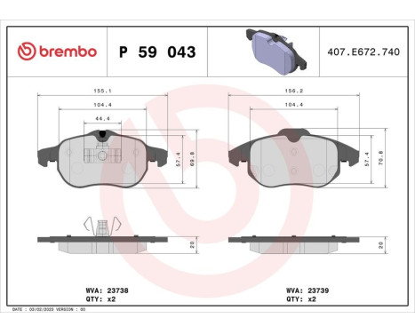 Kit de plaquettes de frein, frein à disque BREMBO XTRA LINE P 59 043X, Image 2