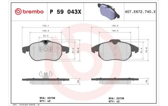 Kit de plaquettes de frein, frein à disque BREMBO XTRA LINE P 59 043X, Image 2