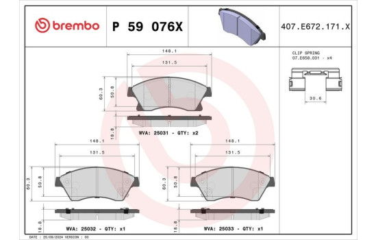 Kit de plaquettes de frein, frein à disque BREMBO XTRA LINE P 59 076X, Image 3