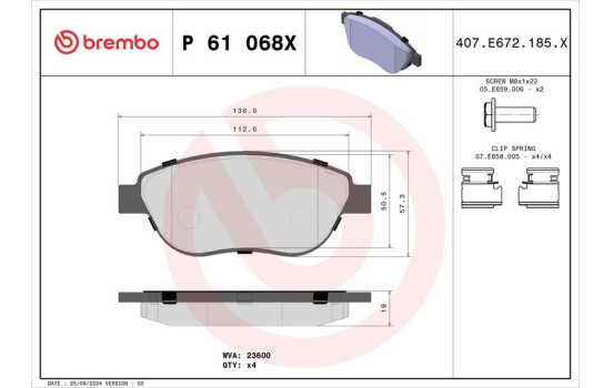 Kit de plaquettes de frein, frein à disque BREMBO XTRA LINE P 61 068X