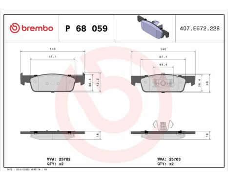 Kit de plaquettes de frein, frein à disque BREMBO XTRA LINE P 68 059X, Image 2